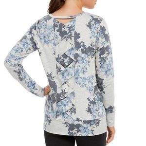 IDEOLOGY GRAY FLORAL CREW NECK ACTIVE WEAR SWEATER
